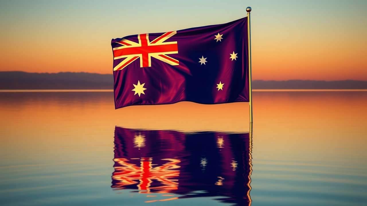 Flag of Australia 🇦🇺 in golden hour reflection style