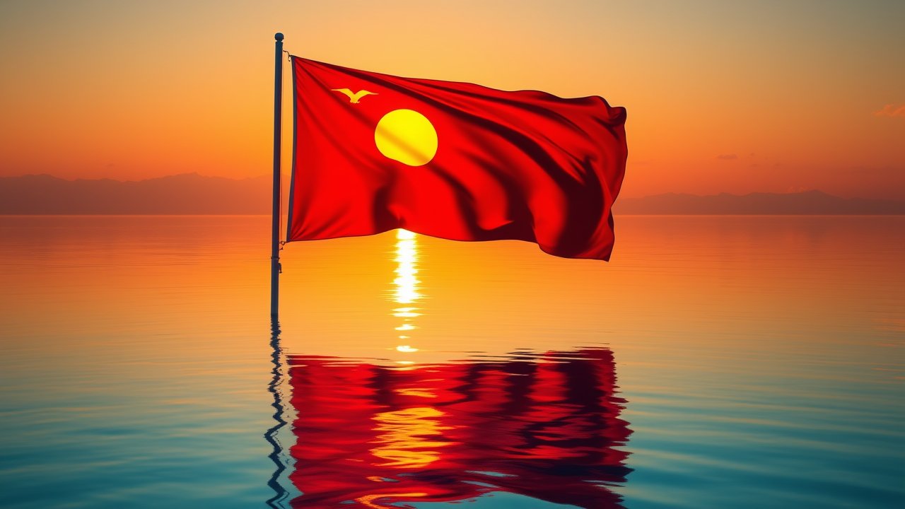 Flag of Kiribati 🇰🇮 in golden hour reflection style