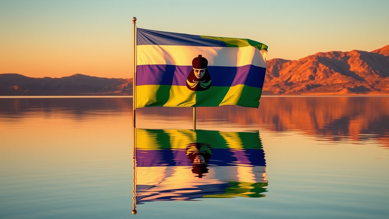 Flag of Lesotho 🇱🇸 in golden hour reflection style
