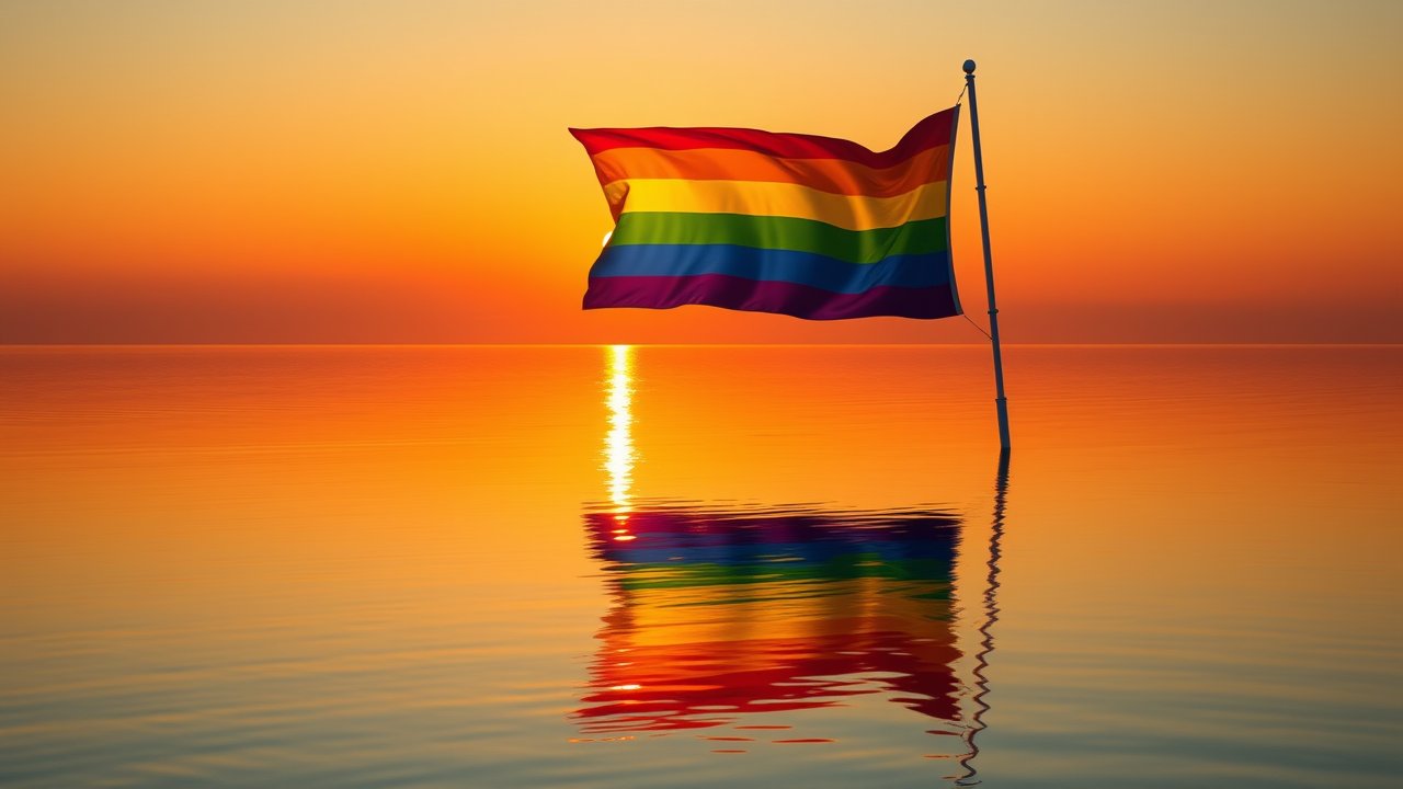 Flag of Pride 🏳️‍🌈 (Rainbow) in golden hour reflection style