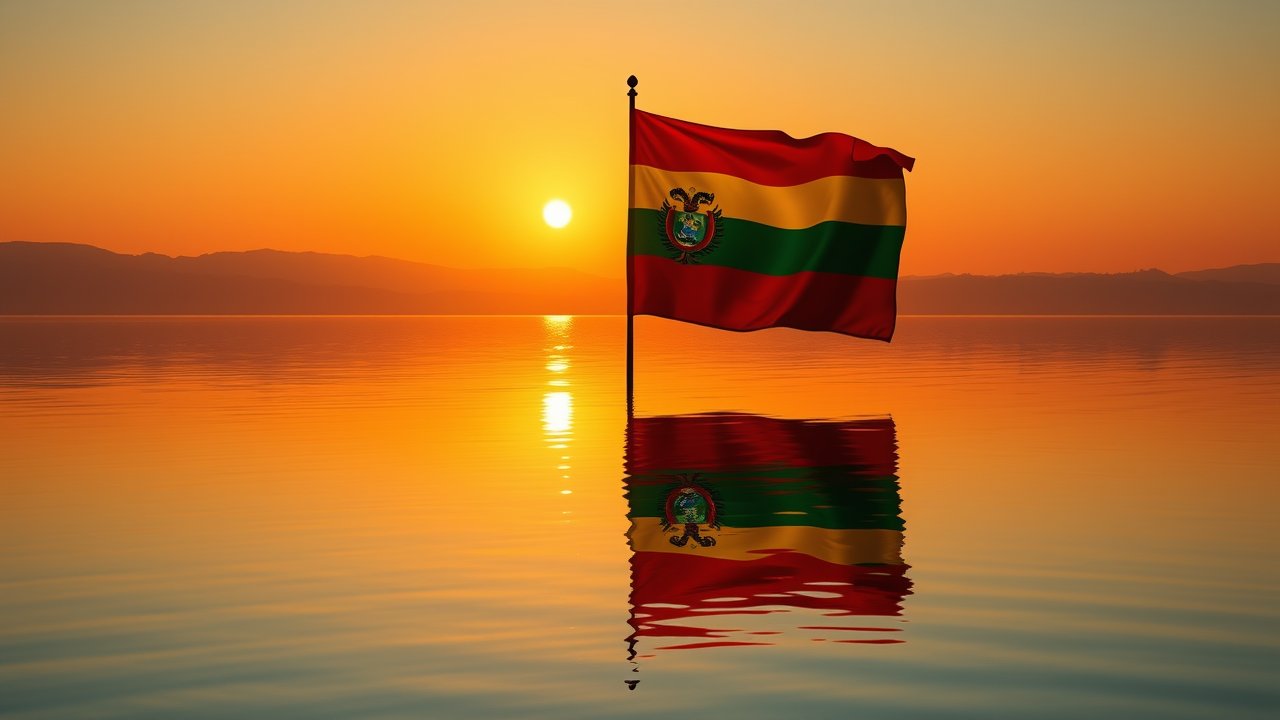 Flag of Bolivia 🇧🇴 in golden hour reflection style