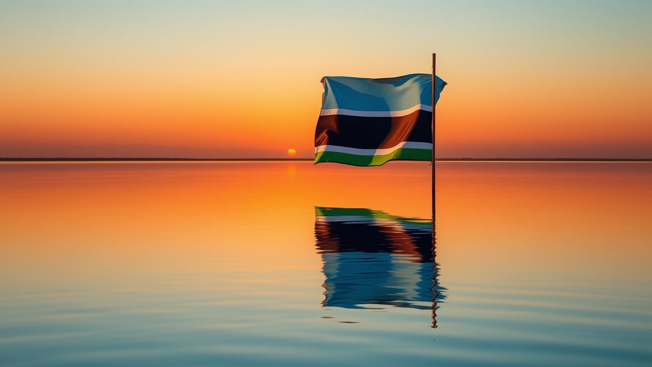 Flag of Botswana 🇧🇼 in golden hour reflection style