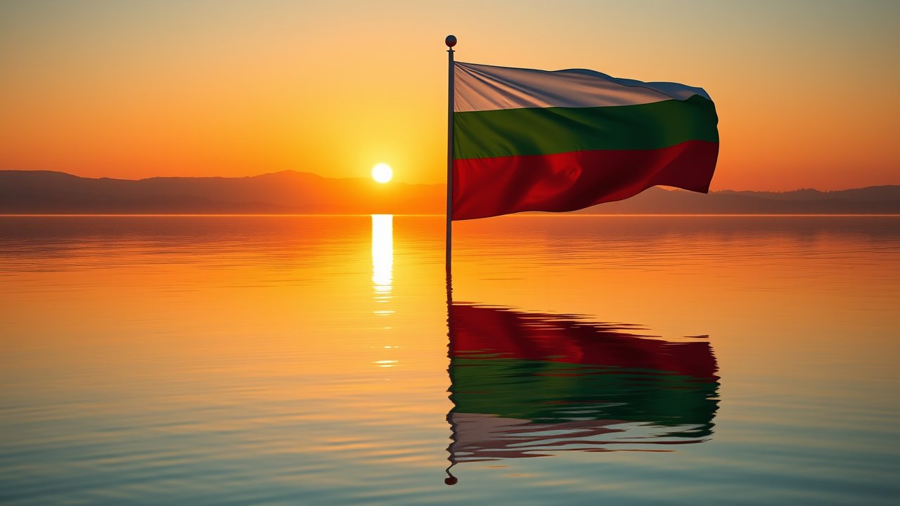 Flag of Bulgaria 🇧🇬 in golden hour reflection style