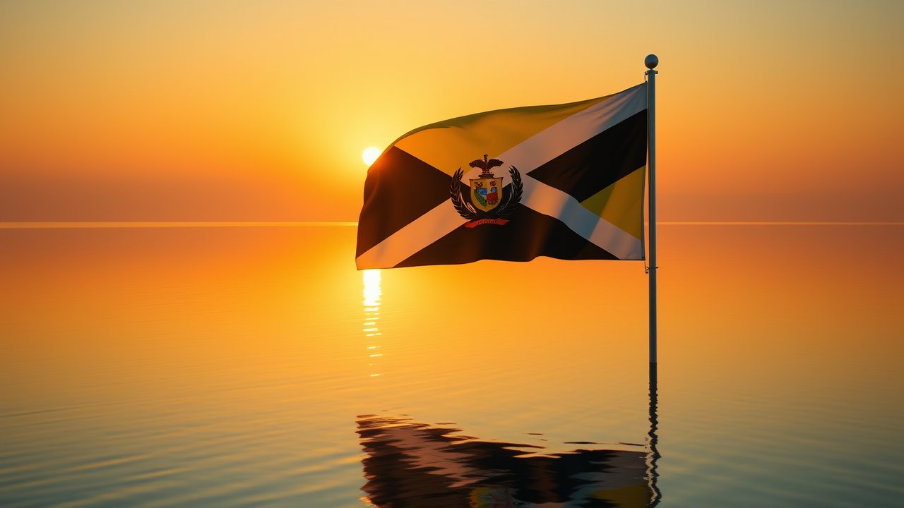 Flag of Brunei 🇧🇳 in golden hour reflection style