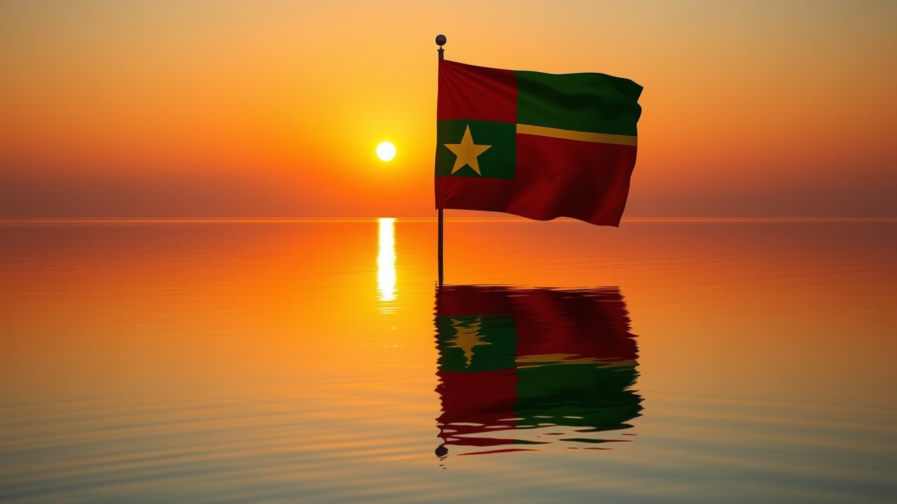 Flag of Burkina Faso 🇧🇫 in golden hour reflection style