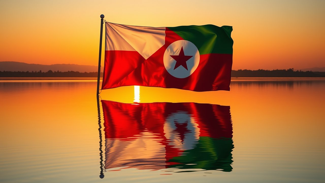 Flag of Burundi 🇧🇮 in golden hour reflection style