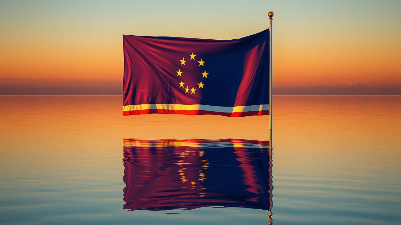 Flag of Cape Verde 🇨🇻 in golden hour reflection style