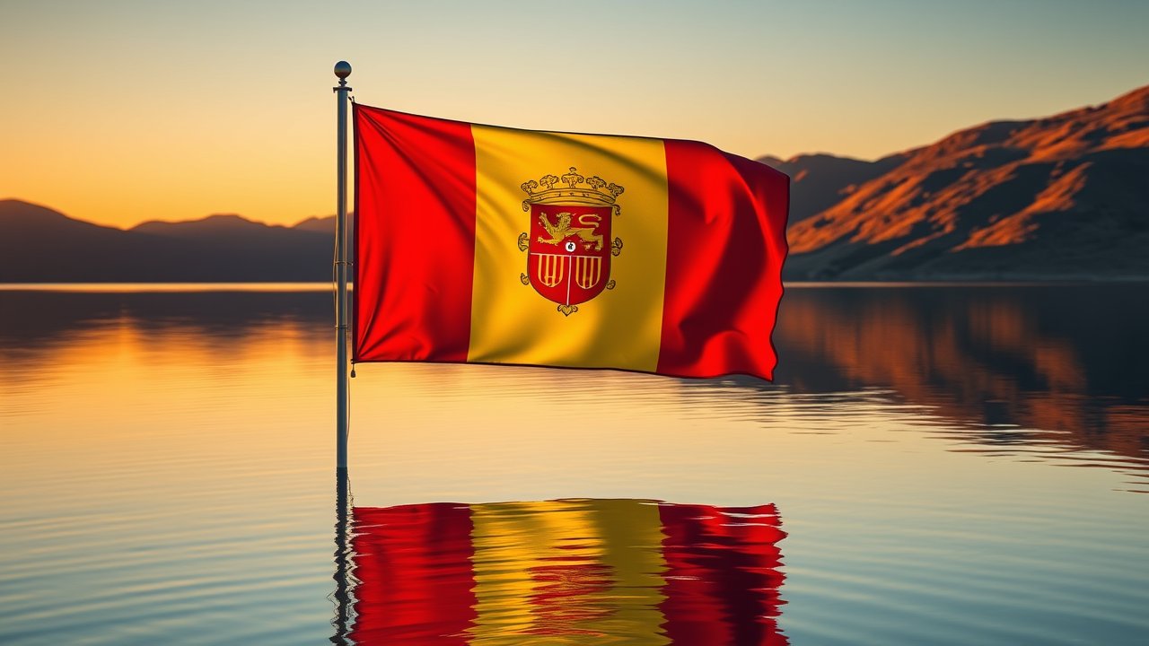 Flag of Andorra 🇦🇩 in golden hour reflection style
