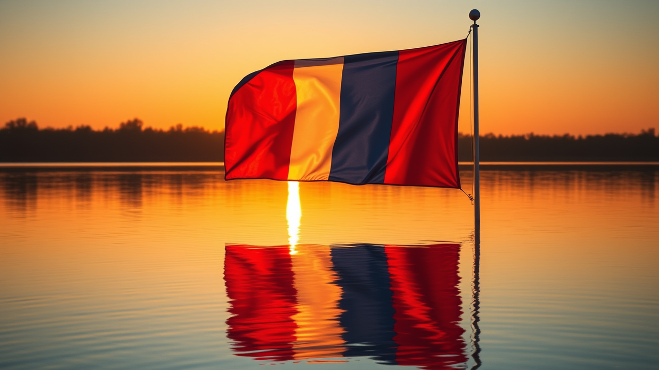 Flag of France in golden hour reflection style