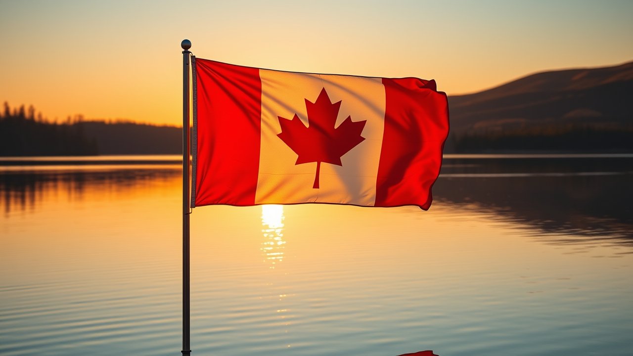 Flag of Canada 🇨🇦 in golden hour reflection style