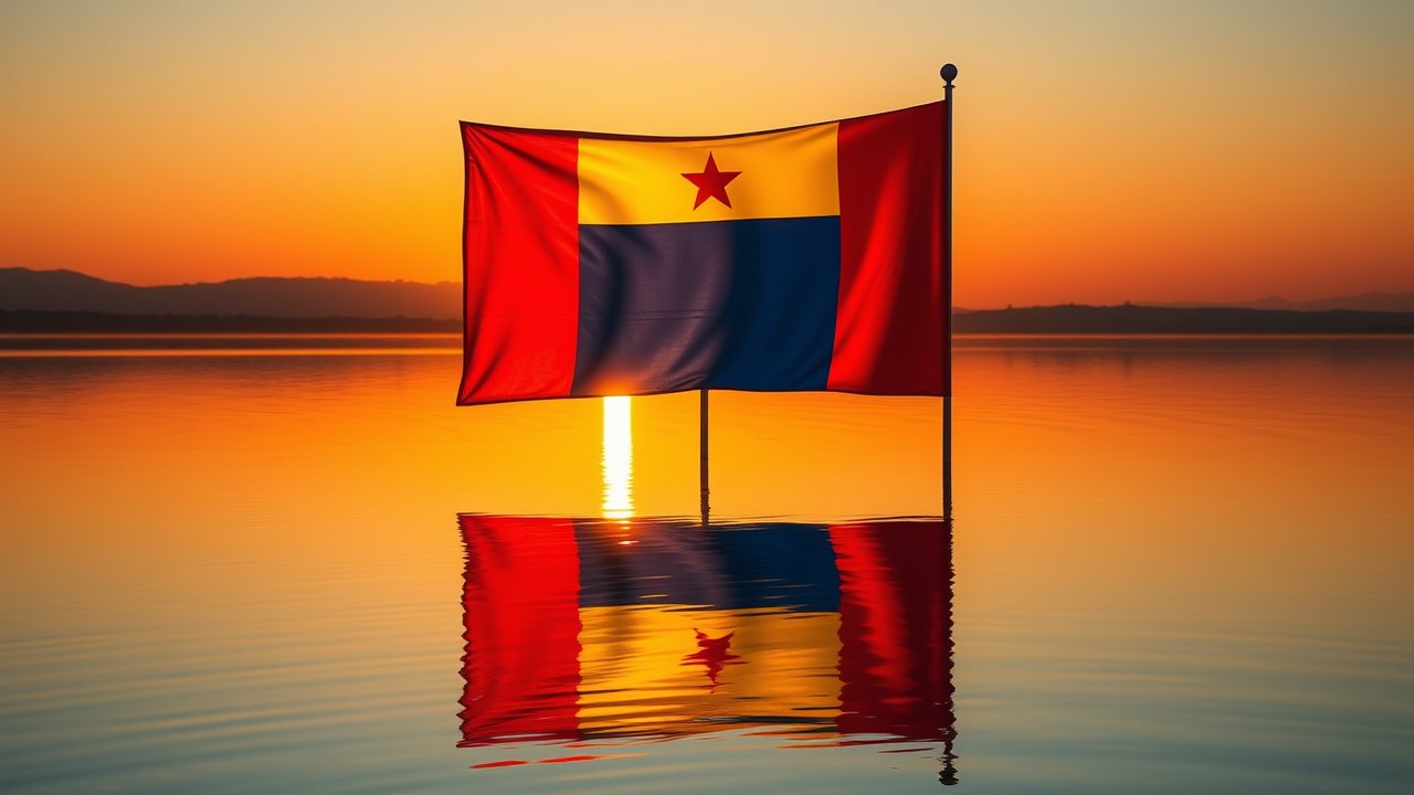 Flag of Chad 🇹🇩 in golden hour reflection style