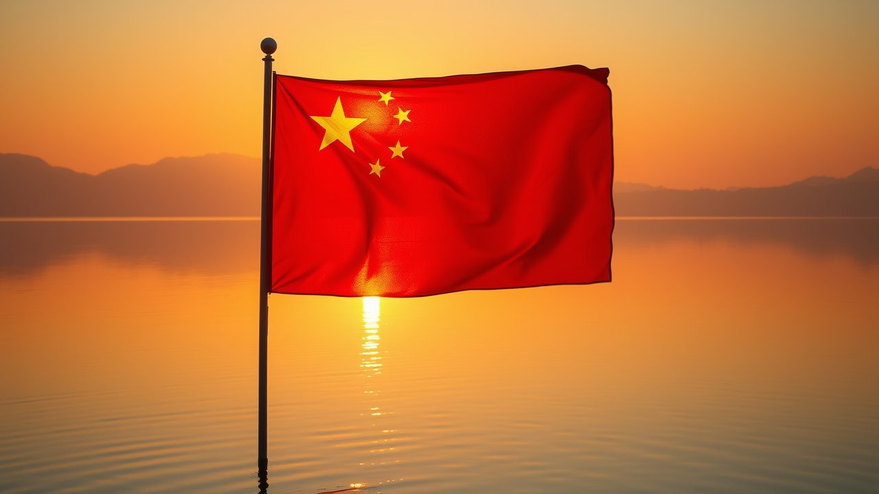Flag of China 🇨🇳 in golden hour reflection style