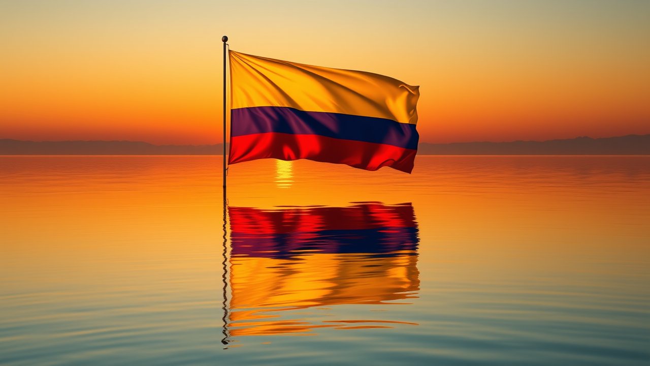 Flag of Colombia 🇨🇴 in golden hour reflection style
