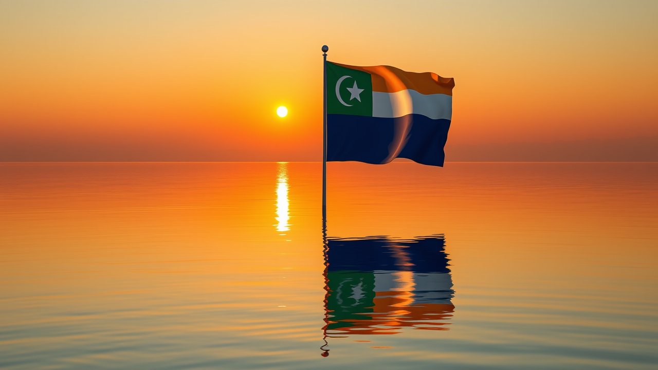 Flag of Comoros 🇰🇲 in golden hour reflection style