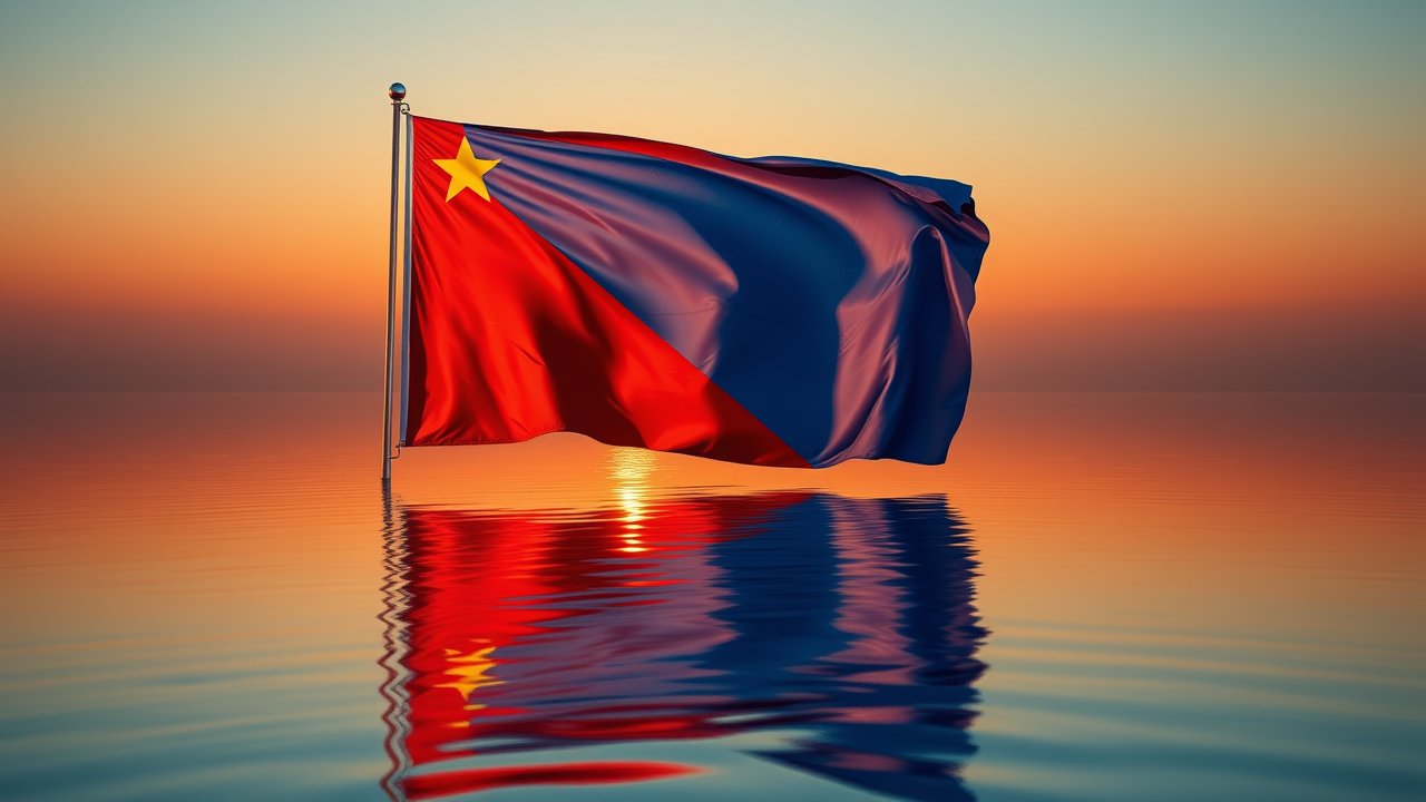 Flag of Democratic Republic of the Congo 🇨🇩 in golden hour reflection style