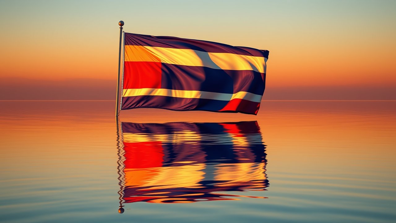 Flag of Costa Rica 🇨🇷 in golden hour reflection style