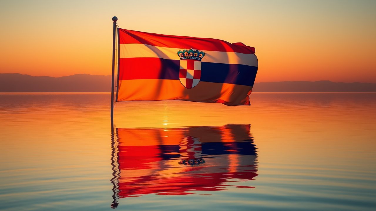 Flag of Croatia 🇭🇷 in golden hour reflection style