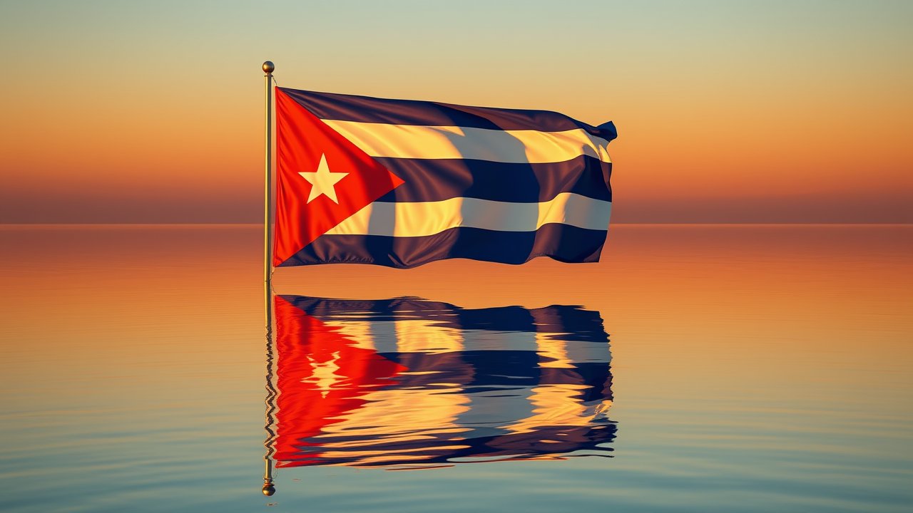 Flag of Cuba 🇨🇺 in golden hour reflection style