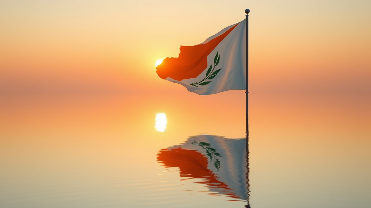 Flag of Cyprus 🇨🇾 in golden hour reflection style