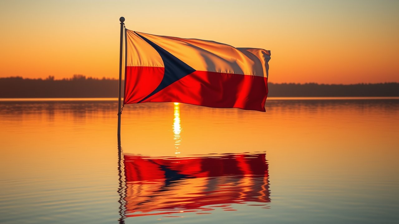 Flag of Czech Republic 🇨🇿 in golden hour reflection style