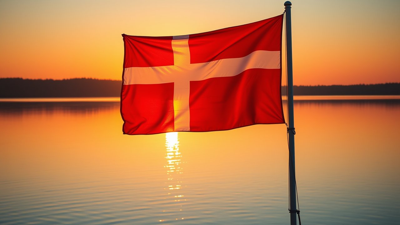 Flag of Denmark 🇩🇰 in golden hour reflection style
