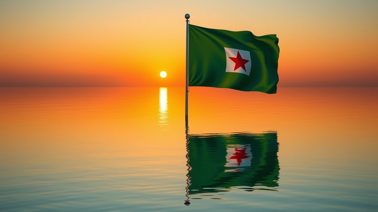 Flag of Djibouti 🇩🇯 in golden hour reflection style