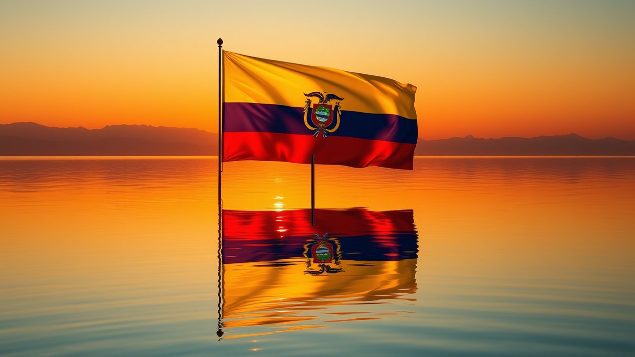 Flag of Ecuador 🇪🇨 in golden hour reflection style