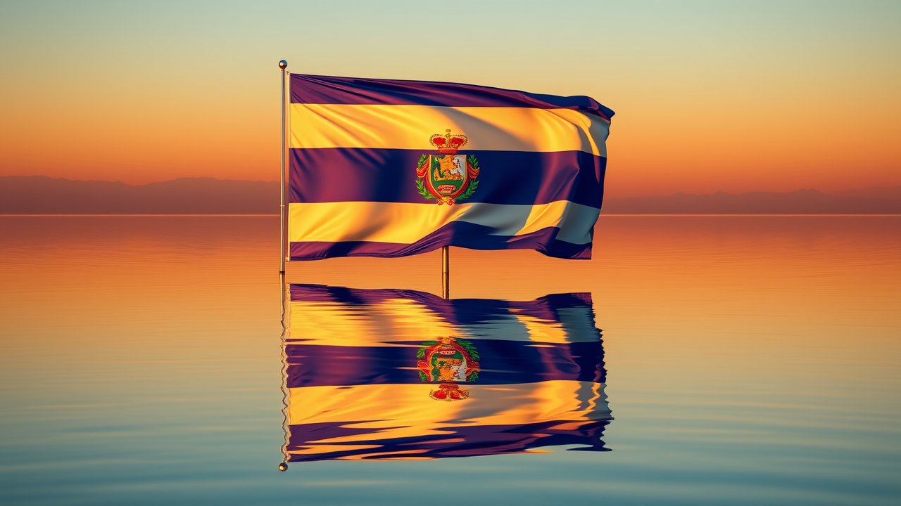 Flag of El Salvador 🇸🇻 in golden hour reflection style