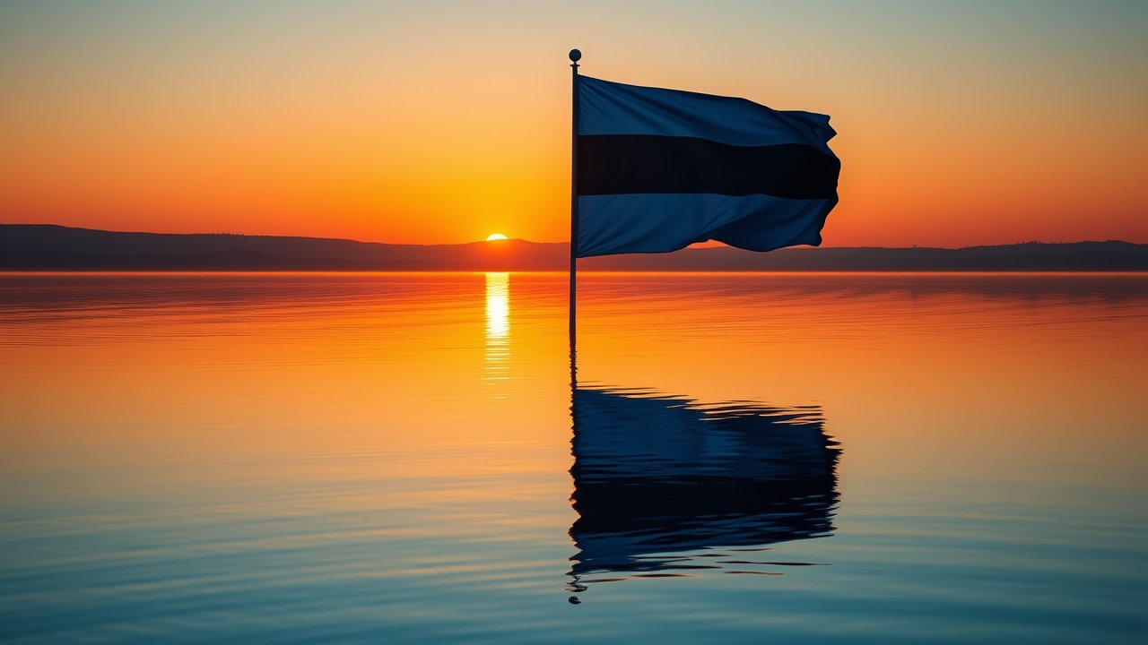 Flag of Estonia 🇪🇪 in golden hour reflection style