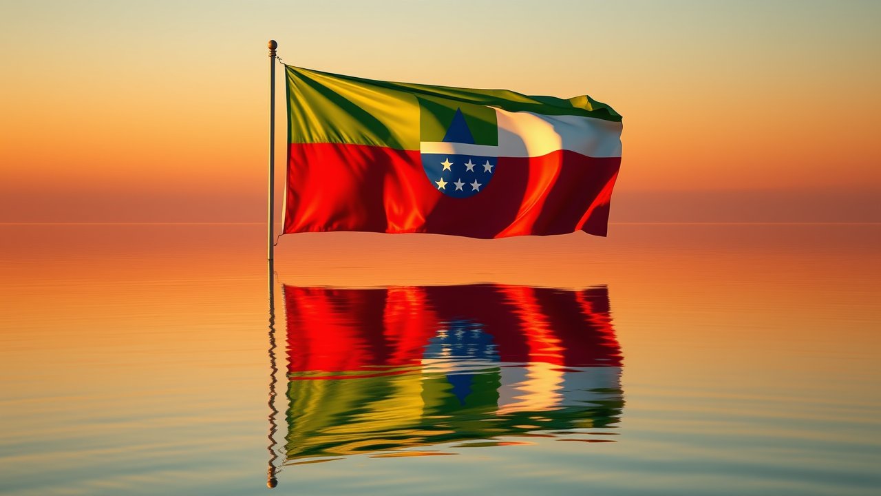 Flag of Equatorial Guinea 🇬🇶 in golden hour reflection style