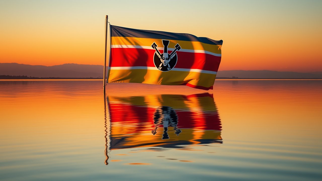 Flag of Eswatini 🇸🇿 in golden hour reflection style