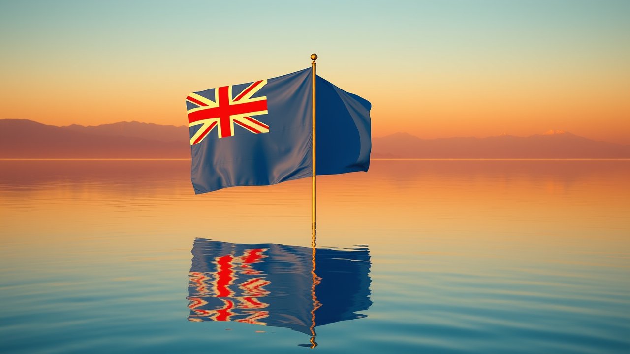 Flag of Fiji 🇫🇯 in golden hour reflection style