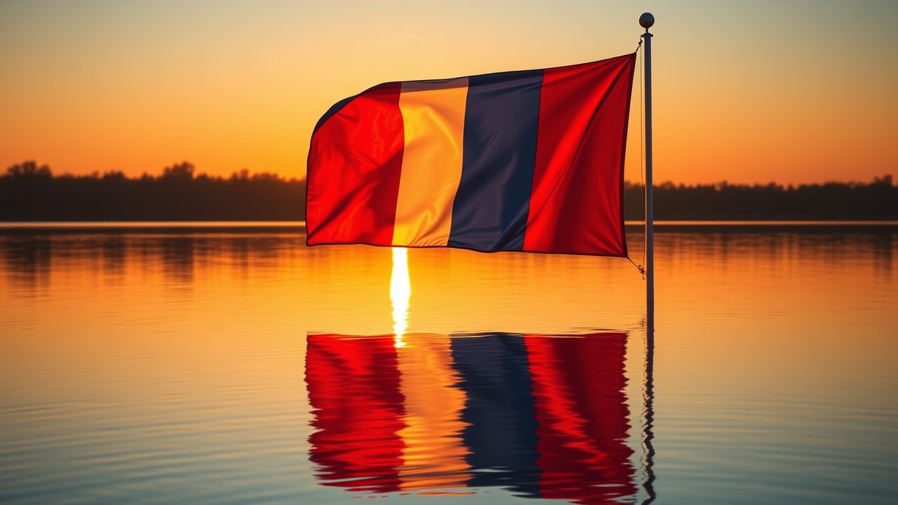 Flag of France 🇫🇷 in golden hour reflection style