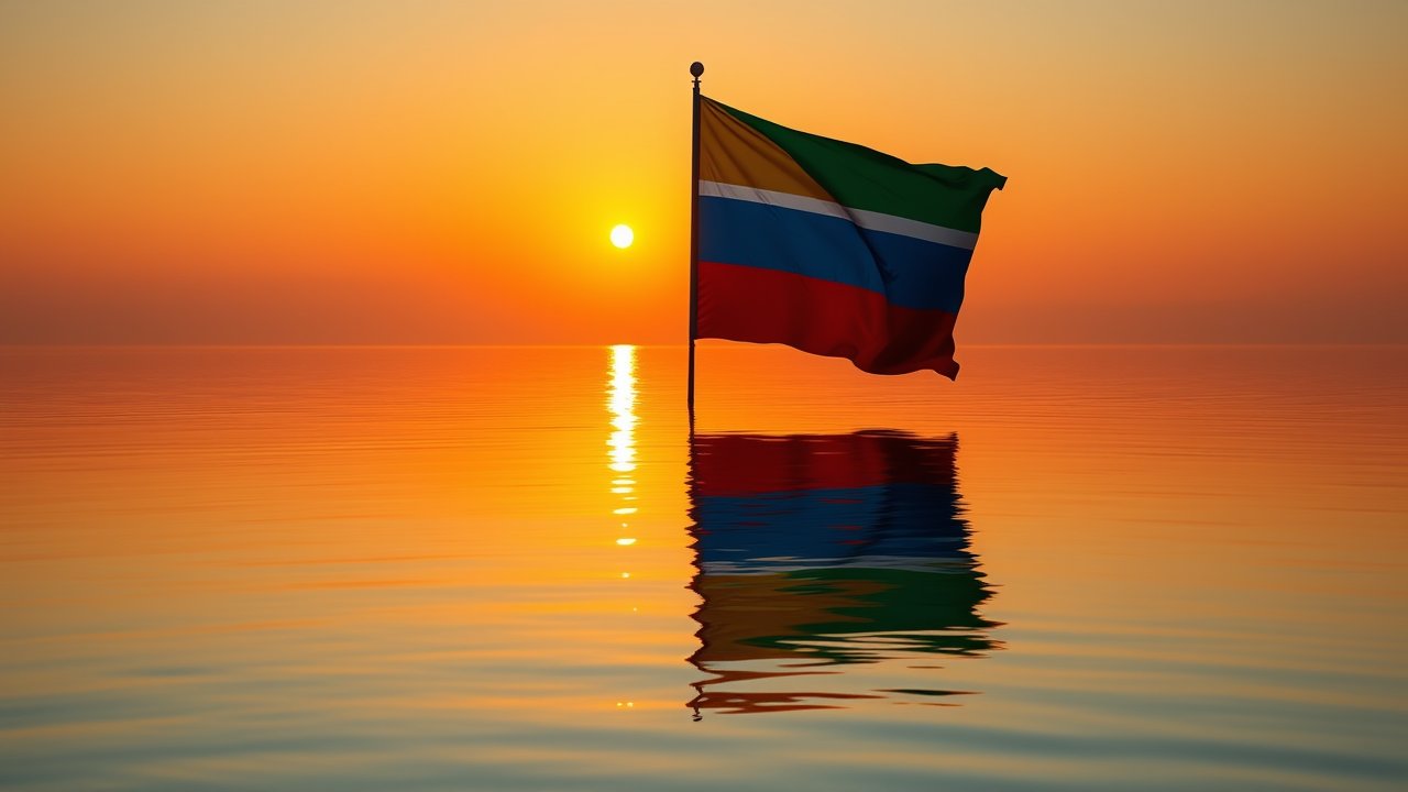 Flag of Gambia 🇬🇲 in golden hour reflection style