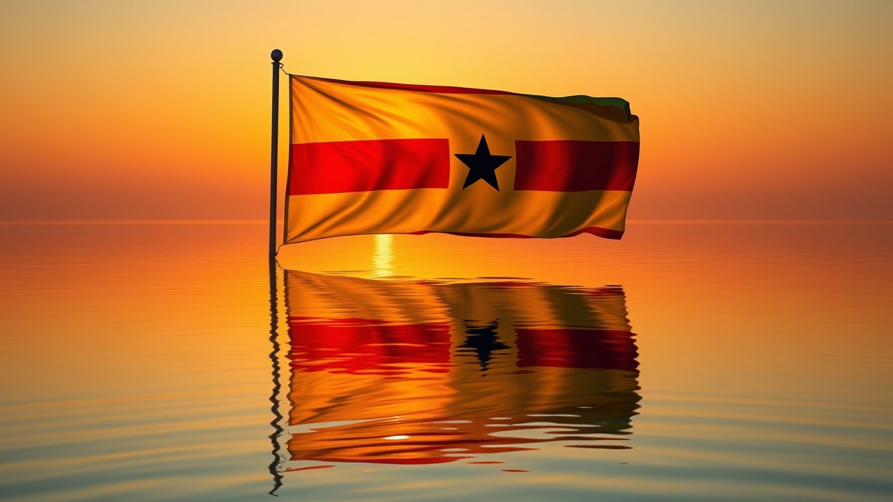 Flag of Ghana 🇬🇭 in golden hour reflection style
