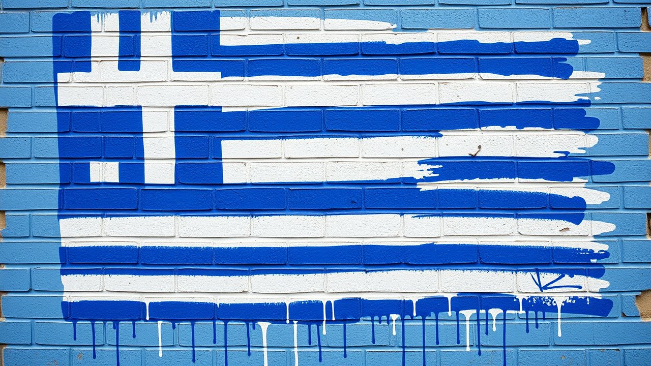 Flag of Greece 🇬🇷 in street art / graffiti style