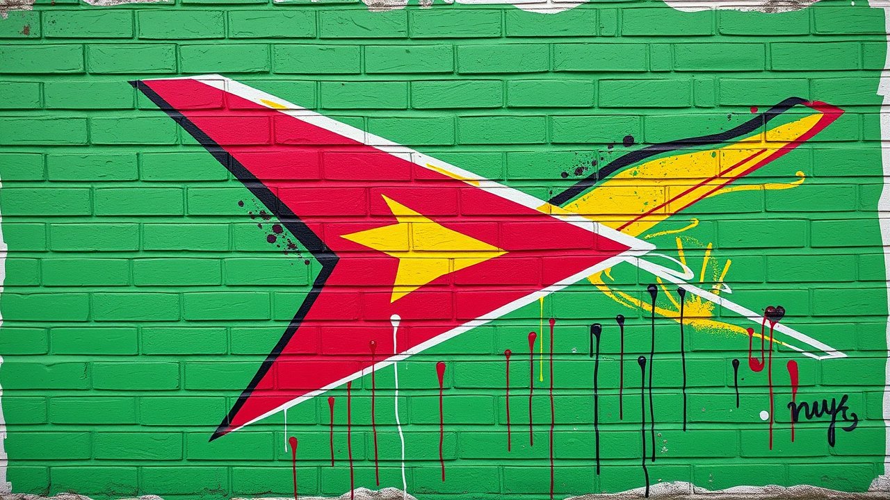 Flag of Guyana 🇬🇾 in street art / graffiti style