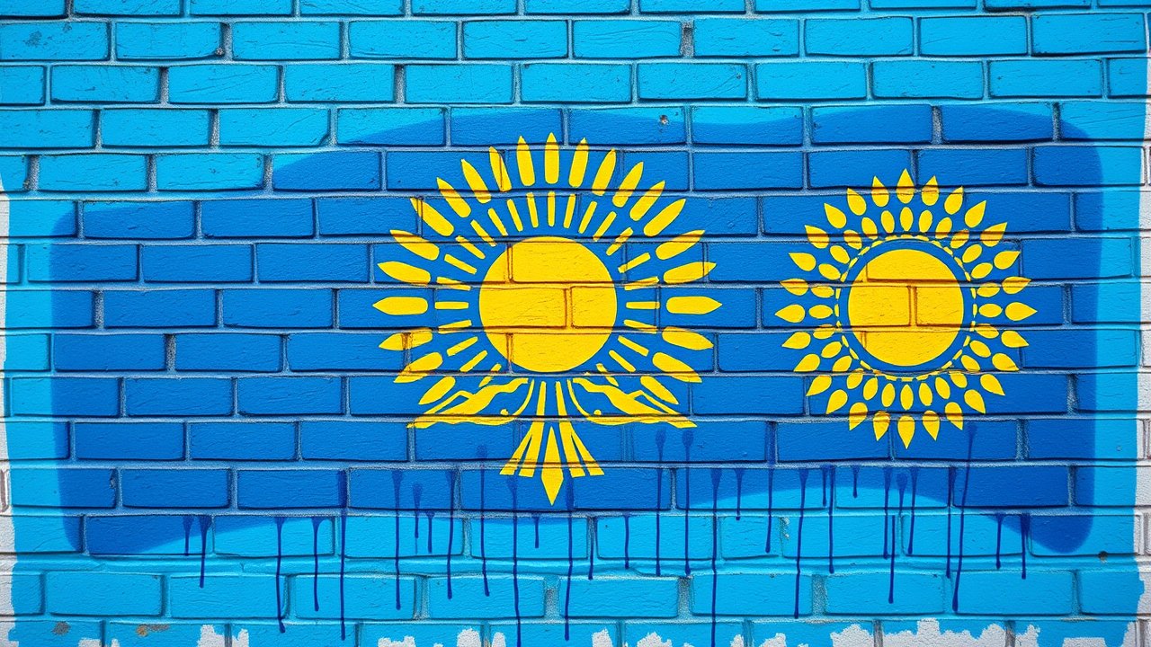 Flag of Kazakhstan 🇰🇿 in street art / graffiti style