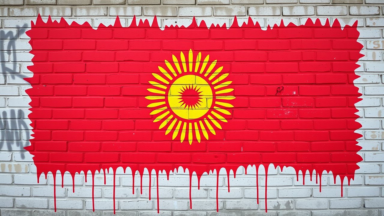 Flag of Kyrgyzstan 🇰🇬 in street art / graffiti style