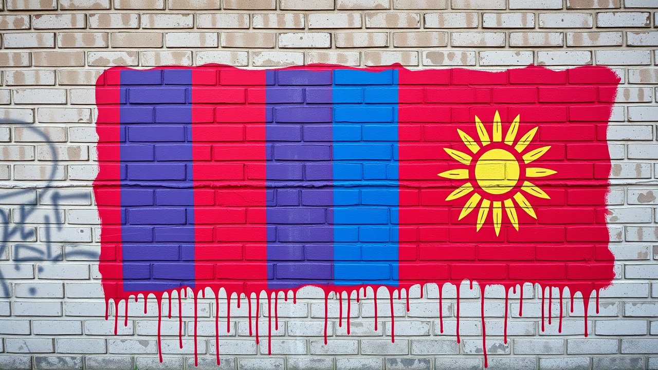 Flag of Mongolia 🇲🇳 in street art / graffiti style