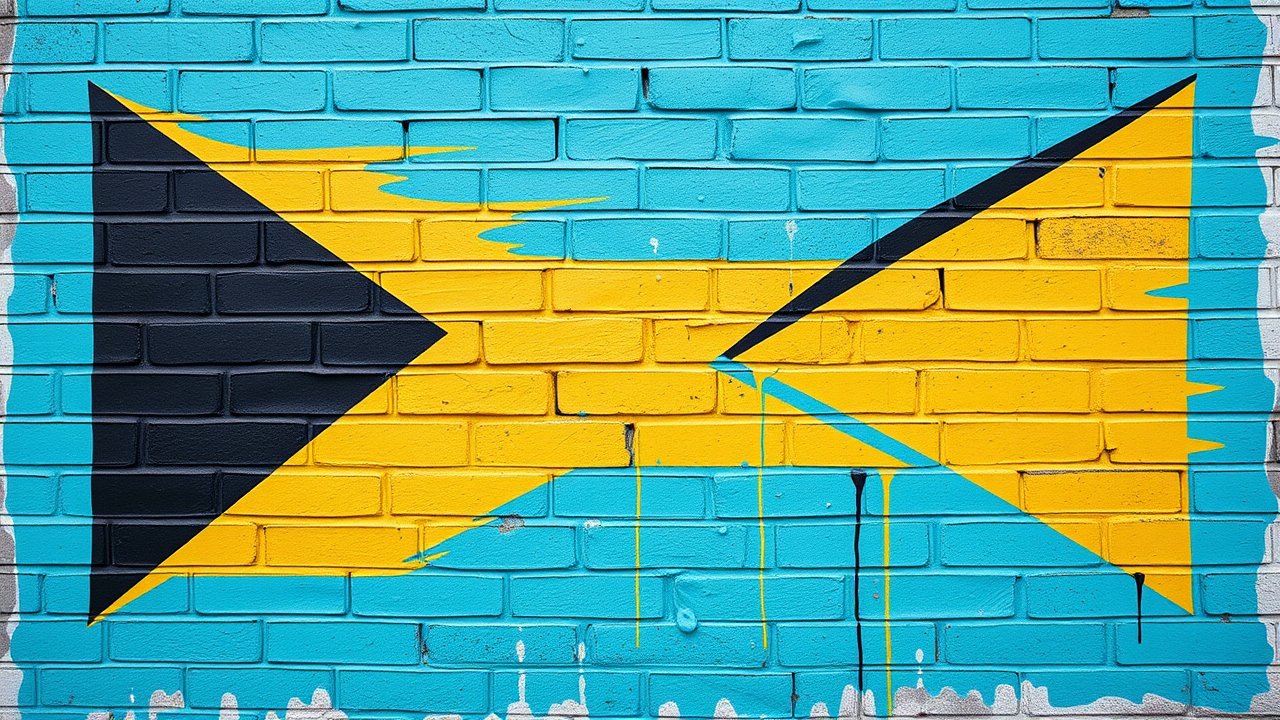Flag of Bahamas 🇧🇸 in street art / graffiti style