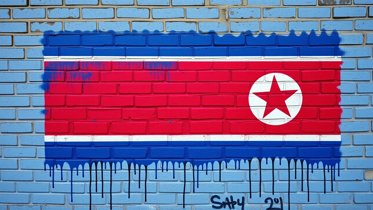 Flag of North Korea 🇰🇵 in street art / graffiti style