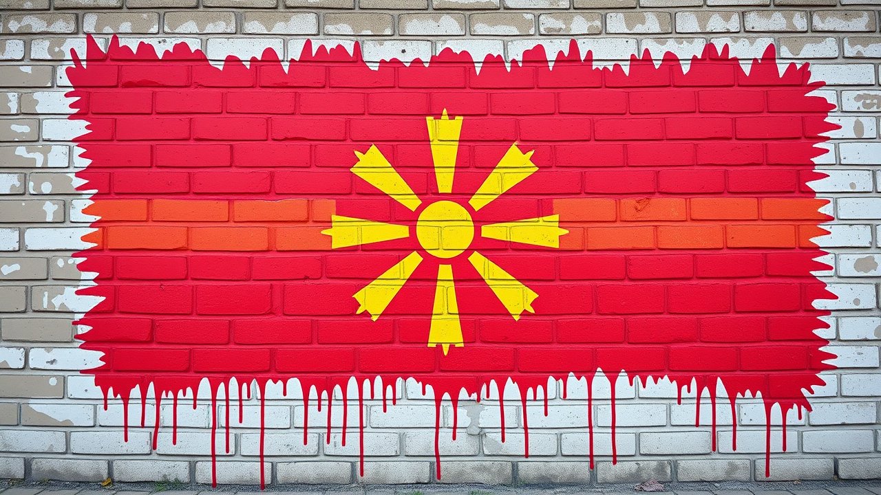 Flag of North Macedonia 🇲🇰 in street art / graffiti style