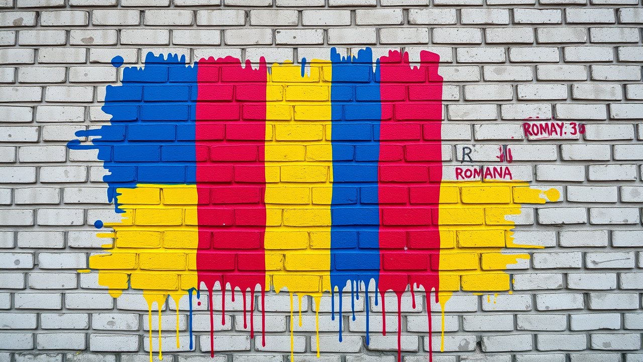 Flag of Romania 🇷🇴 in street art / graffiti style