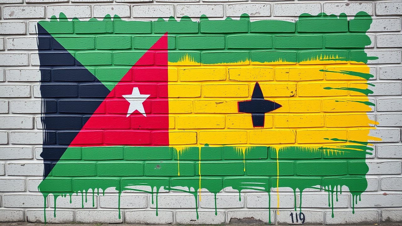 Flag of Sao Tome and Principe 🇸🇹 in street art / graffiti style