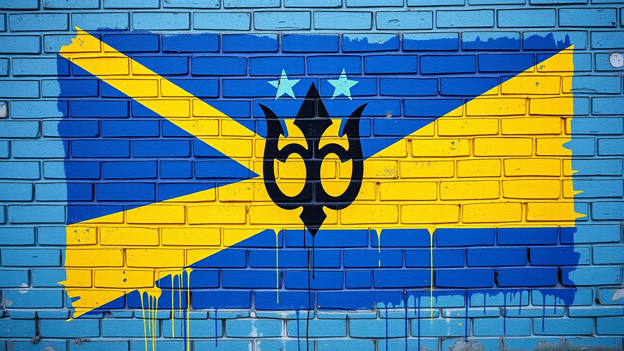 Flag of Barbados 🇧🇧 in street art / graffiti style