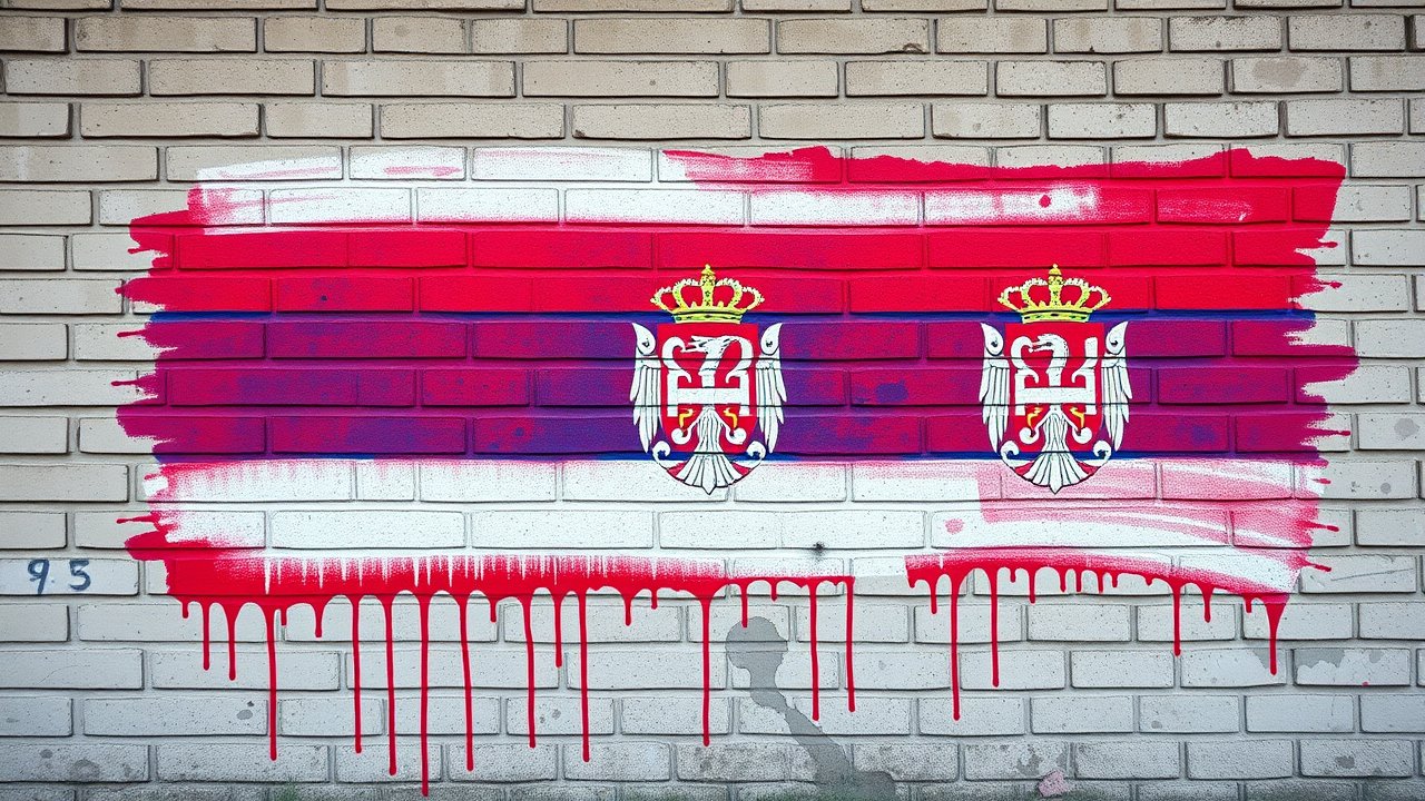 Flag of Serbia 🇸🇳 in street art / graffiti style