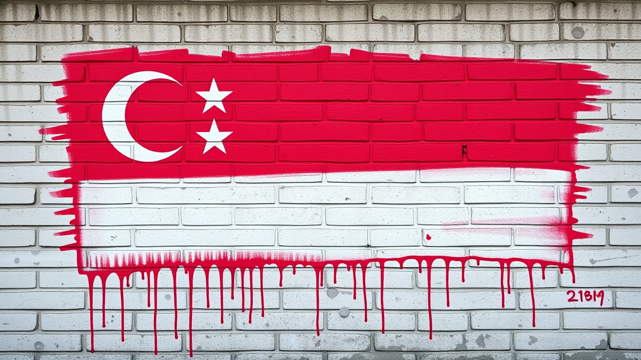 Flag of Singapore 🇸🇬 in street art / graffiti style