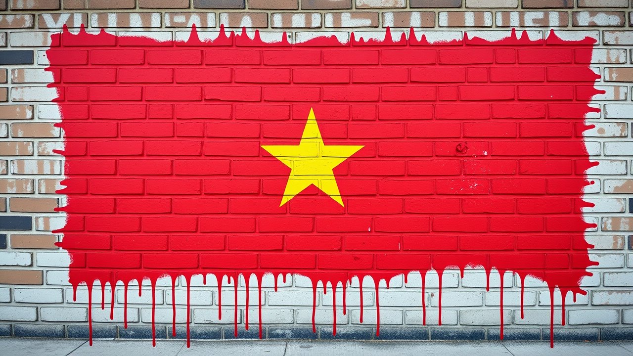 Flag of Vietnam 🇻🇳 in street art / graffiti style