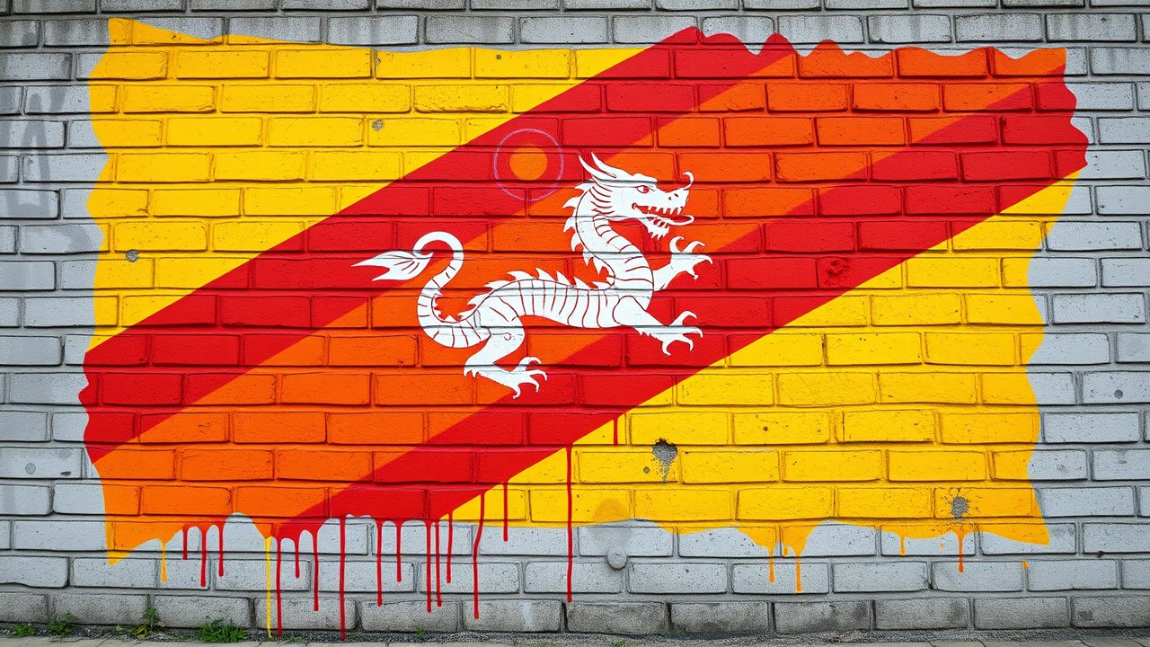 Flag of Bhutan 🇧🇹 in street art / graffiti style